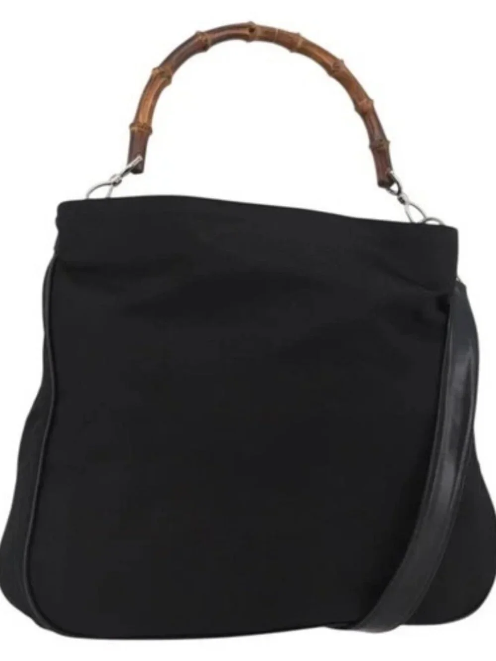 GUCCI Bamboo Shoulder Bag Nylon 2way Black Silver 001 2852 1577 5 Auth AMZ012